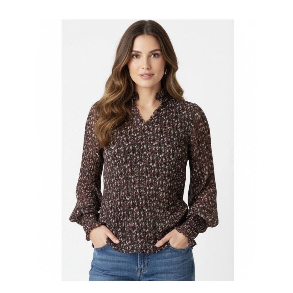 Cabi Pleated Floral Women M Top Cottage Peasant Victorian Romanic Boho Prairie